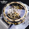 Reloj Ganador de Dropshipping para Hombre, Informal de Moda Clásico Moderno Malla Hueca de Pedrería Correa Reloj Mecánico Manual
