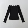Atacado de Roupas Femininas Transfronteiriças Estilo Europeu e Americano Outono Renda Patchwork Floral Camiseta de Manga Longa Feminina Top de Um Ombro Decotado