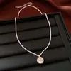 Colar Transfronteiriço Vintage de Zircônia Estrela Redonda, Corrente de Clavícula de Luxo Leve de Alto Padrão com Design Único, Joia Exquisita de Nicho para Mulheres