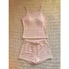 Conjunto de Pijama de Camisola y Shorts a Rayas Estilo Coreano Femenino para Mujer, Ropa de Casa de Verano, Conjunto de Dos Piezas, Se Puede Usar Afuera