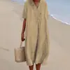 En Stock Primavera/Verano 2026 Nuevo Vestido Casual Adelgazante Versátil para Mujer Color Sólido Algodón Lino Venta al por Mayor