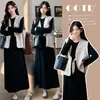 Conjunto de Maternidad Otoño Invierno 2026 Nuevo Estilo Coreano Chaleco Beige + Vestido Negro Conjunto de Dos Piezas Apilado Suelto Cubre Vientre