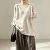 Suéter de lã pura macia com mangas raglan, novo, para outono e inverno, plus size, para mulheres, gola redonda, blusa solta de comprimento médio, casaco estilo casual