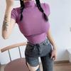 Camiseta Corta Sexy Pura Estilo Europeo y Americano para Mujer Color Sólido Cuello Alto Medio Chica Picante Ajustada Top de Verano Manga Corta Camisa Versátil