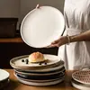 Colección de Platos Grandes de Cerámica Vajilla para el Hogar Plato de Cena Plato Avanzado para Comida Occidental Plato Redondo Retro Plato para Bistec Plato para Pasta