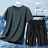 Traje Casual de Tacto Frío para Hombre Verano Transpirable Secado Rápido Elástico Manga Corta Shorts Traje de Ropa Deportiva de Cuello Redondo para Hombre Moderno