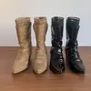 Primer Encuentro Temporada Cuero Suave Encaje Vintage Tacón Alto Plisado Apiladas Botas Estilo Chica Dulce y Picante Botines Puntiagudos Adelgazantes