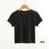 [Liquidación] Camiseta de Algodón para Mujer de Manga Corta, Color Sólido, Cuello Redondo, Estilo Japonés, Manga Corta Sexy para Mujer, Hombro Derecho