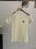 Camiseta Slimming Omalai Manga Curta Patchwork Bordado de Letras com Gola Assimétrica e Renda Estilo Coreano Primavera/Verão Top 6704