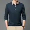Ropa para Hombre 2024 Otoño Nuevo Polo de Manga Larga Camiseta Hombres Patrón de Gofre Casual para Hombres de Mediana Edad Camisa de Cuello para Abajo