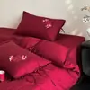 Luxo leve 100S algodão de fibra longa conjunto de quatro peças jacquard de algodão capa de edredom de algodão lençol de algodão roupa de cama de casamento vermelha