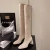 Botas por encima de la rodilla para mujer, otoño e invierno, tacón grueso, tacones altos, nuevo estilo 2026, punta cuadrada, ajustadas, elásticas, botas de caña alta para mujer
