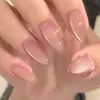 Uñas Postizas Populares de Xiaohongshu, Puntas de Uñas Transparentes Hielo Degradado Ojo de Gato, Simples y Elegantes, Realzan el Cutis, Uñas Postizas de Alta Gama