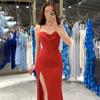 Ropa de Mujer de Comercio Exterior Europeo y Americano 2024 Amazon Transfronterizo Verano Vestido Sexy de Tirantes Falda Larga Cintura Alta Falda con Abertura
