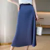 26 nueva falda de satén de verano estilo A adelgazante, falda de longitud media que se ajusta a la cadera, falda de satén tipo paraguas, color liso estilo coreano ropa para mujer
