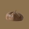 Boina de cuero sintético para niña, otoño e invierno, temperamento que combina con todo, sombrero de calabaza pequeño, sombrero de pintor octogonal retro literario