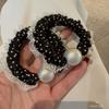 Anillo para el cabello con perla y lunares blancos y negros, estilo francés Chanel, con encaje elástico, cuerda para el cabello, tendón de goma, accesorios para el cabello, tocados