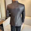 Lujo Ligero 2025 Invierno Nuevo Chaqueta de Cuero Negra Estilo Chino Nuevo Abrigo de Hombre Traje de Negocios Casual para Hombre