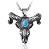 Guerrero de Hierro Joyería de Acero Inoxidable para Hombre Venta al por Mayor Calavera Cabeza de Vaca Incrustada Turquesa Colgante Creativo Colgante de Acero de Titanio