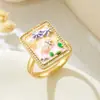 Anillo Abierto Ajustable Personalizado de Estilo Nacional con Diseño de Flor de Esmalte Pintado, Anillo de Cobre con Incrustaciones de Microesmalte para Mujer, Joyería Transfronteriza Europea y Americana