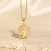 Collar Hueco del Árbol de la Vida Incrustado con Diamantes para Mujer, Cobre Chapado en Oro, Exquisito, Lujo Ligero, No se Desvanece, Joyería Europea y Americana Transfronteriza al por Mayor