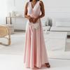 Vestido Independente Wish Amazon Novo Verão 2024 Elegante Cadarço Cor Sólida Decote V Vestido