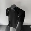 Camiseta de Manga Corta Acolchada con Tachuelas de Alta Resistencia para Hombre, Marca Cool de Streetwear con Diseño Cleanfit, Camiseta Superior de Estilo Nicho