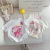 Camiseta de Manga Corta para Niña de Algodón Puro Ropa de Verano 2026 Nuevo Estilo de Verano Moderna Camiseta Bordada de Dibujos Animados Linda para Niños