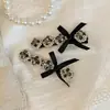 Pasador coreano de lazo negro con pedrería para mujer, flequillo lateral de alta gama, pinza de pico de pato, pasador, pasador