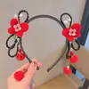 Diadema de Tassel Rojo de Año Nuevo para Niños, Tocado Trenza Peluca Estilo Antiguo Chino Aro para el Cabello Bola de Pelo Pasador