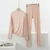 Conjunto de outono plus size 2026 outono modal manga longa calça longa roupa de casa gola semi-alta conjunto de camisa base