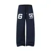 Pantalones casuales de pierna ancha, corte relajado y holgado, color azul, estilo deportivo callejero americano, con estampado de letras, para hombres y mujeres