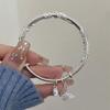 Pulsera de Filigrana Sólida de Cobre Blanco Plateado para Mujer con Flor Floreciendo, Estambres, Pulsera Campana de Mariposa, Estilo Push-pull, Joven y a la Moda