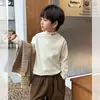 Camiseta térmica infantil dupla face, estilosa camiseta de manga comprida para outono e inverno para meninos, gola alta, blusa quente de gola redonda