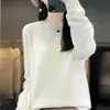 Nuevo suéter simple de color liso con cuello redondo estilo coreano para otoño e invierno, top cálido de punto de manga larga para mujer
