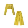 2026 Novo Conjunto Casual Europeu Feminino de Calça Wide-leg Cintura Alta Cor Sólida Micro Flare Amarração Calça Fluida Manga Longa