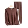 Conjunto de roupa íntima térmica masculina, fleece dupla face, gola redonda, autocalor, adequado para outono e inverno, gola semi-alta, blusa e calça de outono, para homens de meia-idade e idosos