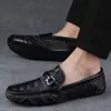 Piel de Vaca de Primera Capa Nuevos Zapatos Casuales de Cuero Genuino para Hombre Gorro de Punto Zapatos de Cuero sin Cordones con Patrón de Cocodrilo Zapatos de Conducir Perezosos para Hombre Mocasines