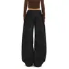 Diseñados con una Silueta Elegante, Jeans Scimitar Negros de Tiro Bajo para Mujer, Pantalones Casuales Versátiles de Pierna Ancha Sueltos Estilo Retro Americano