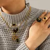 Pendientes Vintage de Obsidiana Tachonada Estilo Francés para Mujer, Cadena de Suéter con Diseño Único, Acero de Titanio Antidesvanecimiento Joyería Transfronteriza