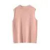 Camisola de Lã Penteada Fina Tricotada Feminina Gola Alta Meia Manga Sem Manga Suéter Base Fino para Verão