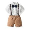 2024 Ropa de Verano de Algodón para Niños y Niñas Ropa Transfronteriza Conjunto de Cuatro Piezas Overol Camisa de Manga Corta con Pajarita Ventas del Fabricante
