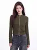 Camiseta de manga larga, color liso, cuello alto, cremallera de doble sentido, corte corto para mujer, nuevo estilo de otoño, con un corte tridimensional que ciñe la cintura y crea un efecto adelgazante, perfecta como capa exterior