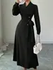 Ropa Femenina Transfronteriza Europea y Americana Otoño/Invierno 2026 Solapa Manga Larga Cintura Ceñida Larga para Viaje Estilo Traje Gabardina Abrigo