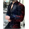 Moderna Camisa de Otoño para Hombre de Manga Larga con Estampado Digital 3D, Elegante Camisa Casual con Cuello de Solapa