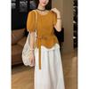 Traje de Top de Tirantes de Manga Corta y Falda Temperamental y de Moda para Mujer Verano Nuevo Estilo Coreano Falda de Cintura Alta Conjunto de Dos Piezas