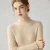 Capa base de punto de color liso, con cuello semi alto y ribete de encaje para mujer, nuevo suéter ajustado otoño/invierno, top de forro polar Andy