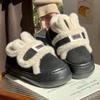 Sapatos acolchoados de algodão com orelhas de coelho estilo desenho animado coreano para mulheres, inverno, forro de fleece quente, salto de uso geral, sapatos lua, sola grossa, aumento de altura, antiderrapante, sapatos acolchoados de algodão