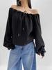 Sudadera de Manga Larga con Hombro Descubierto, Cordón y Cordones, Estilo Perezoso, Top Holgado de Terciopelo para Mujer, Otoño