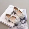 Zapatos de Princesa con Pedrería de Moda para Niñas 2026 Verano Nuevos Zapatos de Boca Baja para Niños Medianos y Grandes Zapatos de Cristal con Lazo Zapatos de Cuero